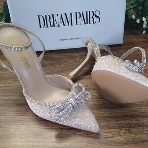 🩷Dream Pairs Women's Glitter Heels with Bow - Gold